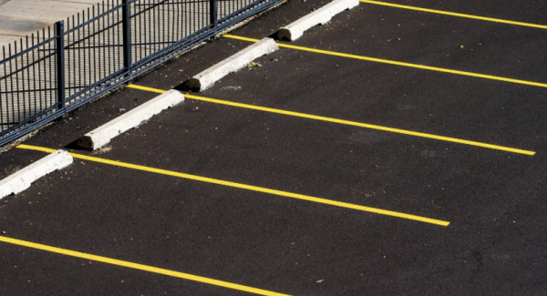 Freshly painted parking lot lines